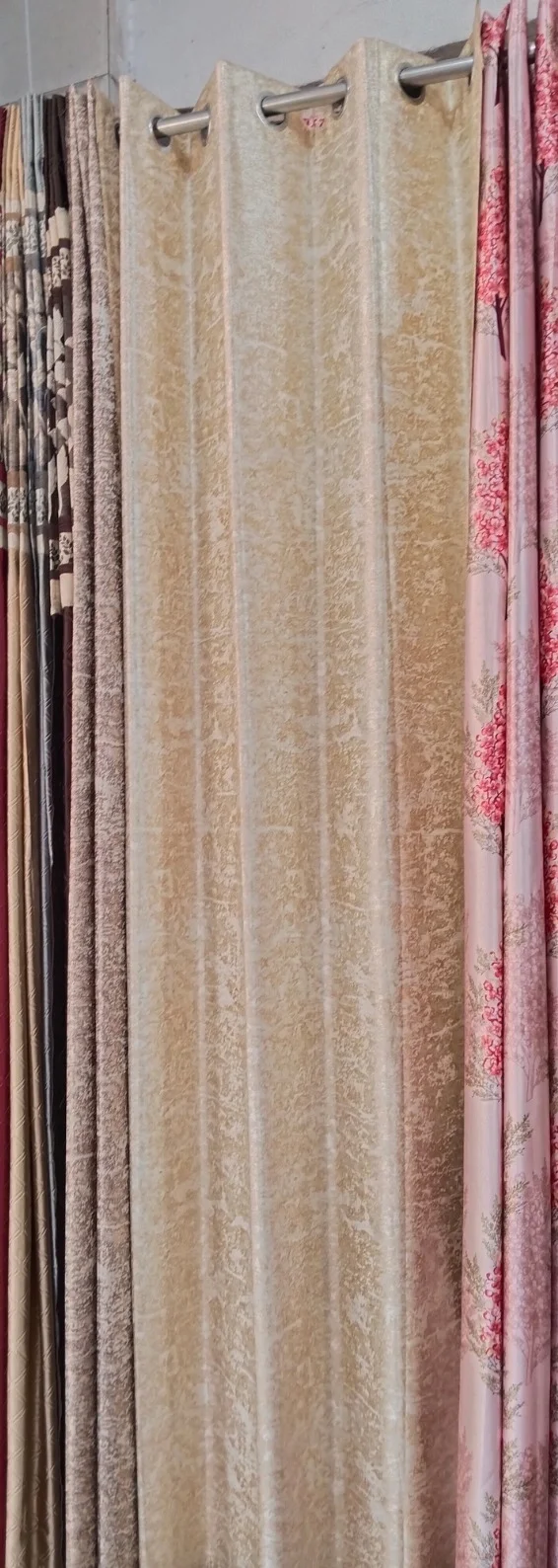 Peach color floral plain curtains