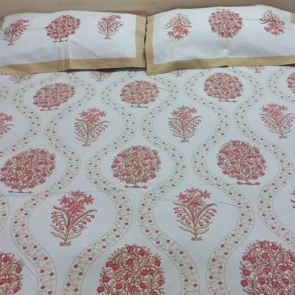 white bedsheet with orange flowery print online in India