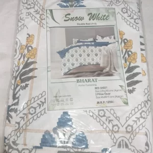 white bedsheet with multicolored print for double bed