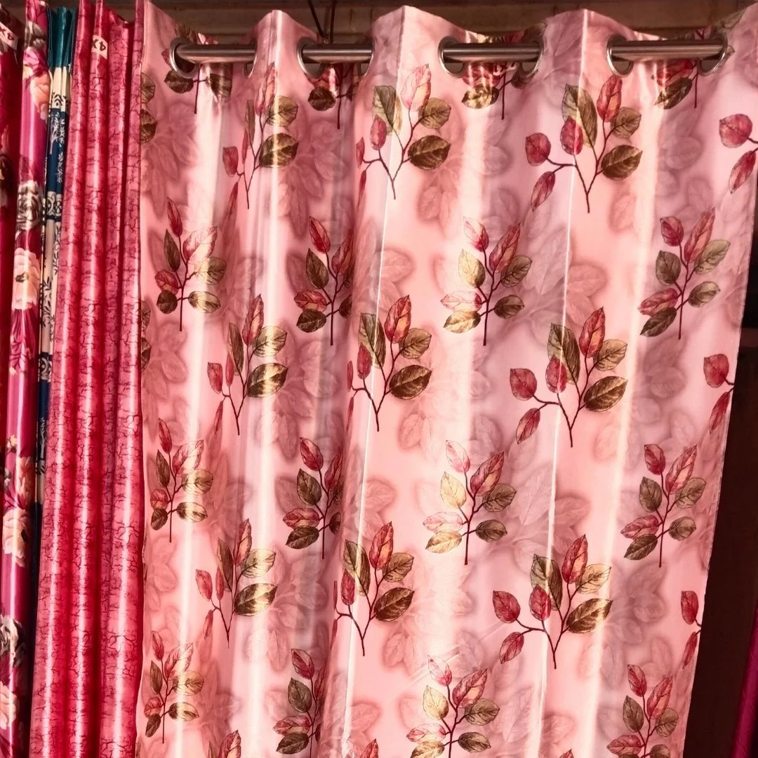 light pink curtains with leafy print in Delhi, Vishnu garden