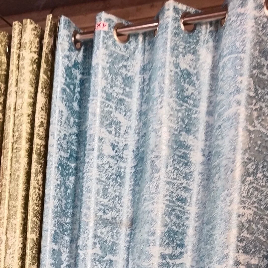 Floral plain blue curtains