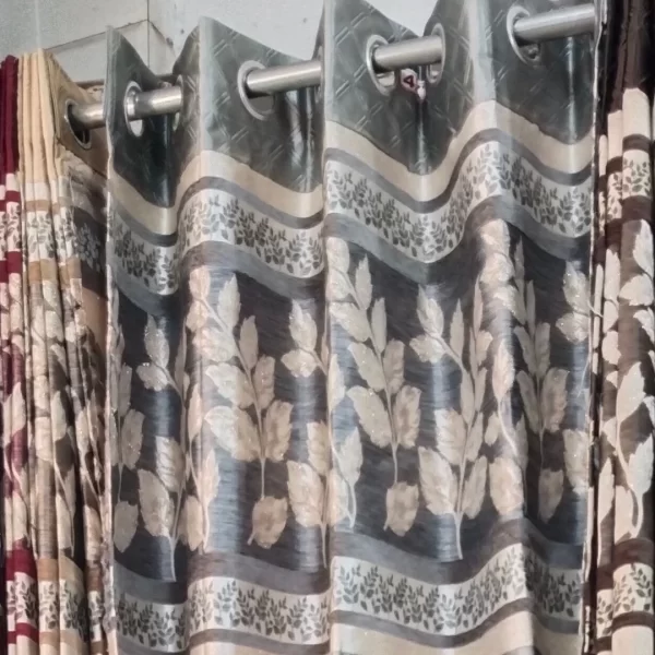 Grey curtain with golden leafy border in Delhi