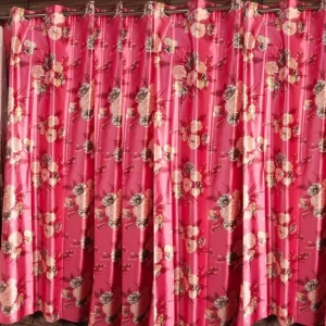 dark pink curtains with flowery curtains