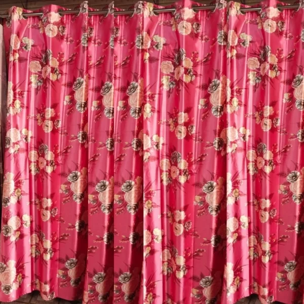 dark pink curtains with flowery curtains