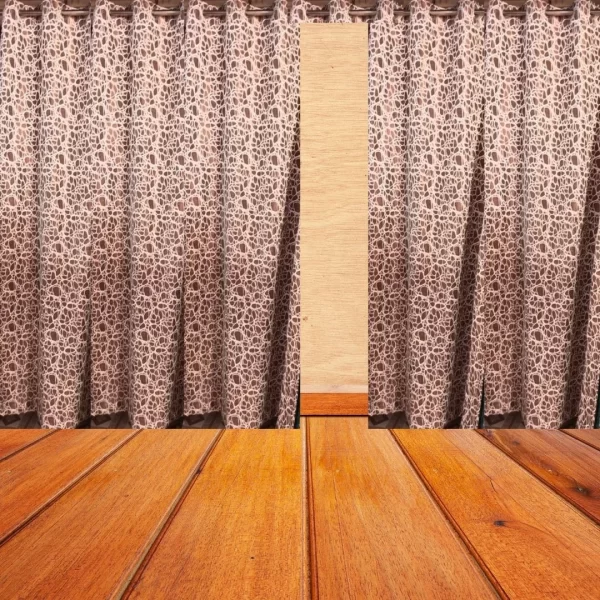 brown curtains with white loops designed on this