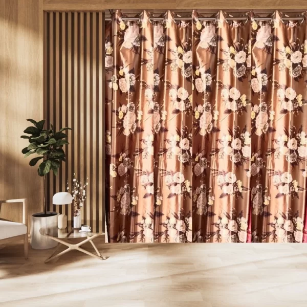 Brown curtain with flowery print