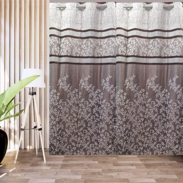 Brown curtains with leafy design