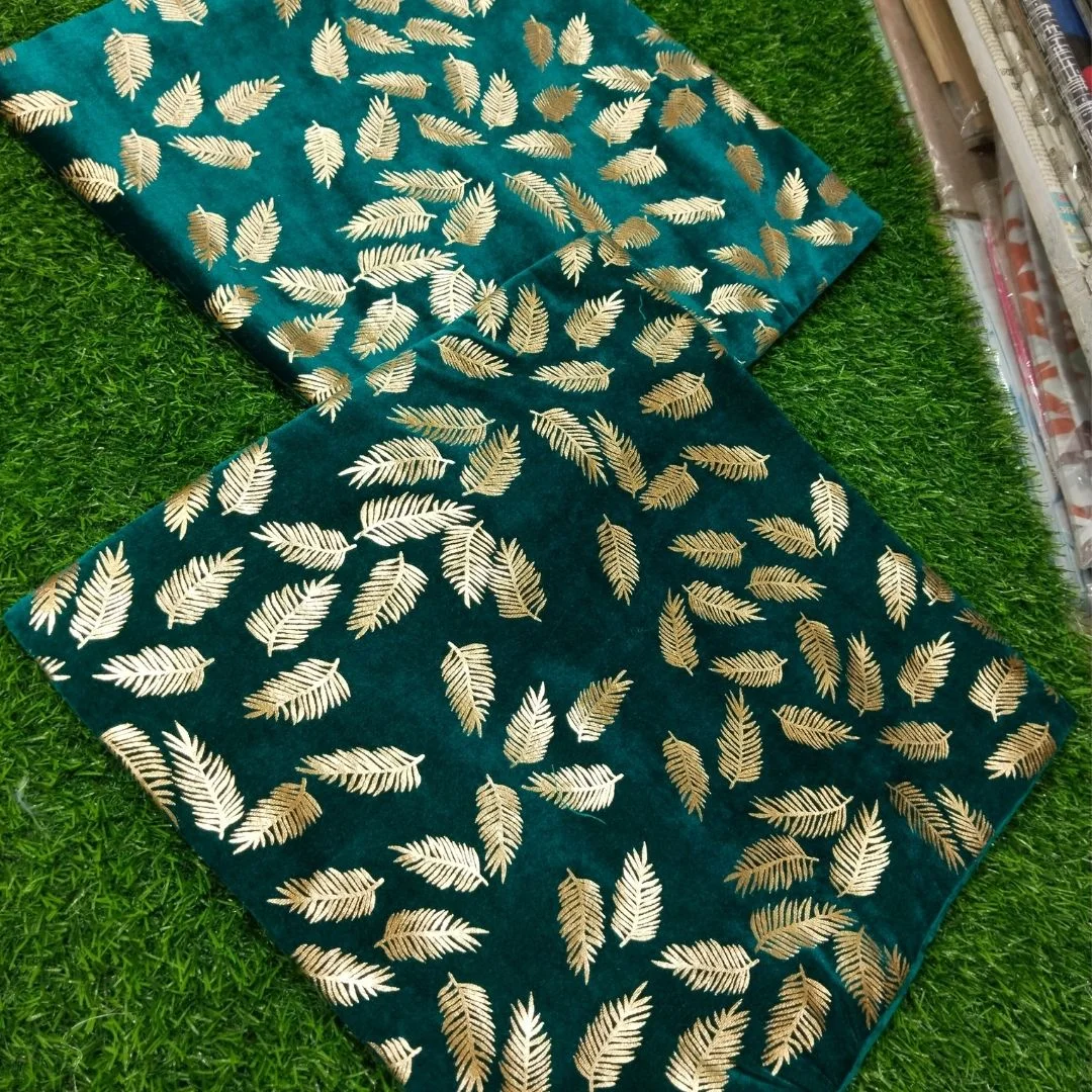 Velvet blue cushion covers with leafy print