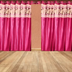 Magnta pink curtains with golden leafy designed border